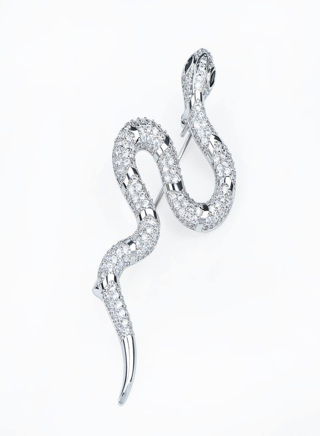 VVCome Crystal Snake Brooch Pin Vintage Suit Accessory Metal Serpent Animal Lapel Pin Banquet Badge Pins Backpack Bag Pin Hat Pins (Silver) - Image 3